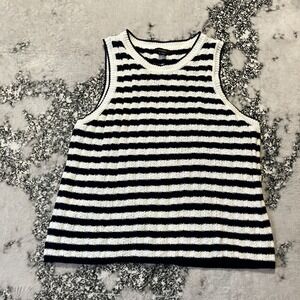 Halogen Tank‎ Top Womens Size XL Navy White Nautical Coastal Cotton Blend